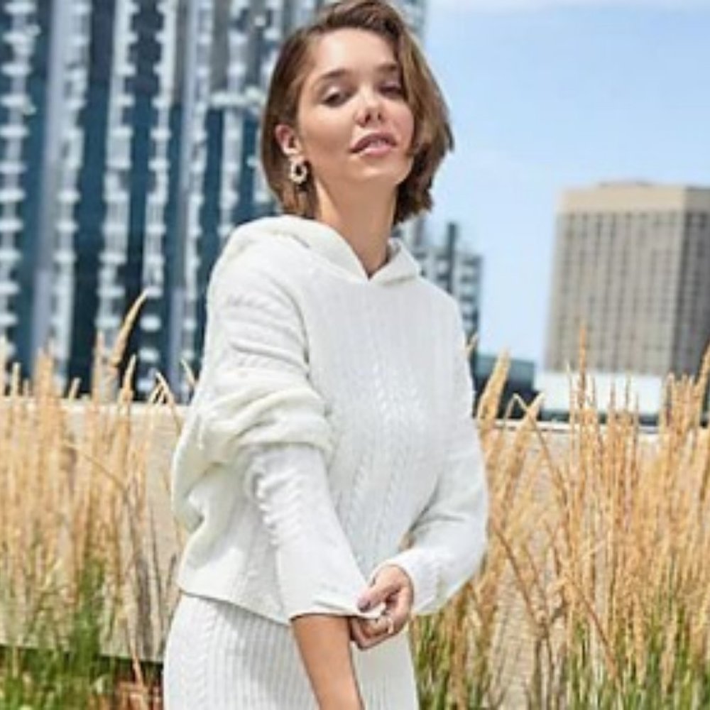 Cable Knit Hooded Sweater - Brand New